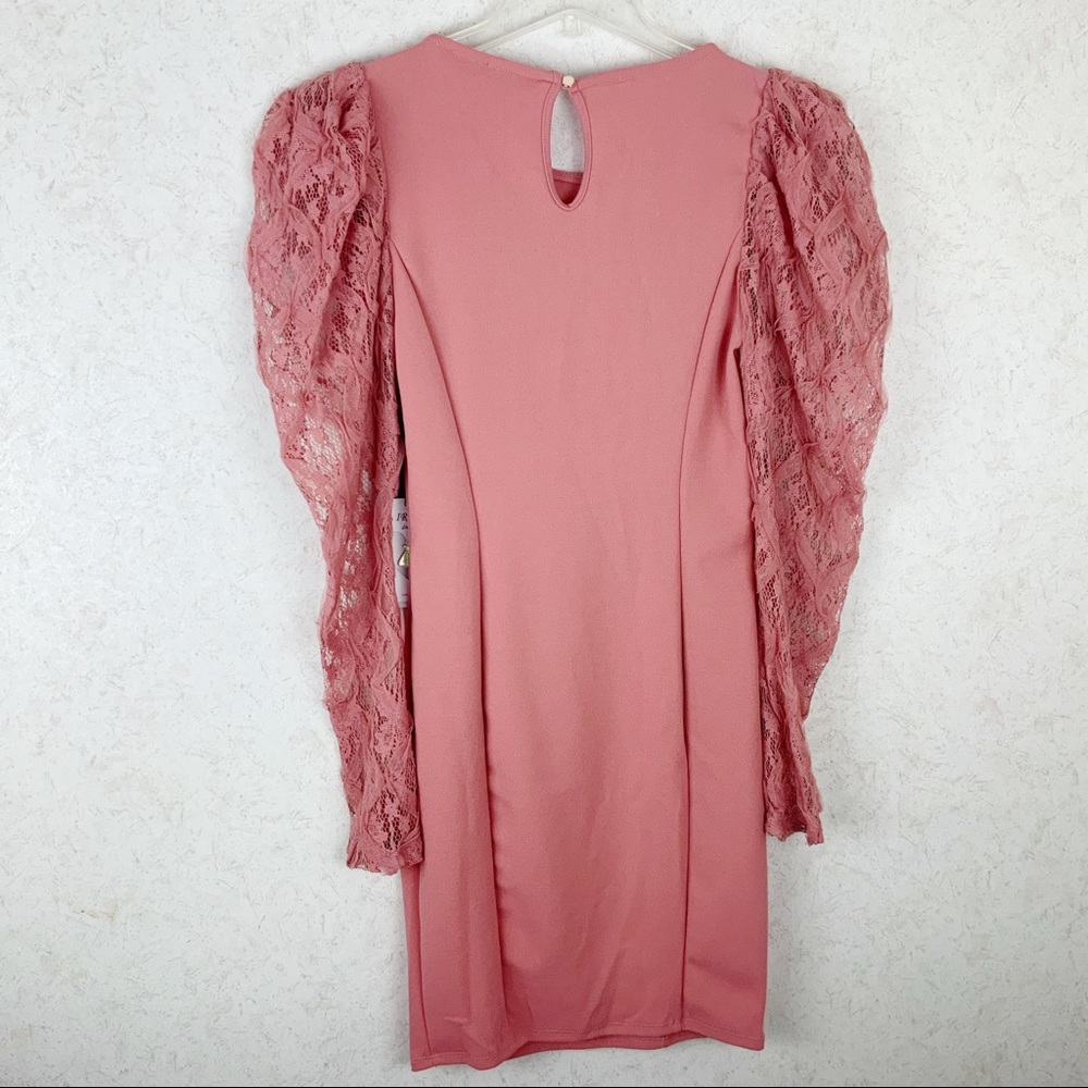 Iris floral lace balloon sleeves blush pink dress romantic - Picture 9 of 12